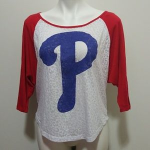 VS PINK MLB Phillies Sheer 3/4 Sleeve Tee